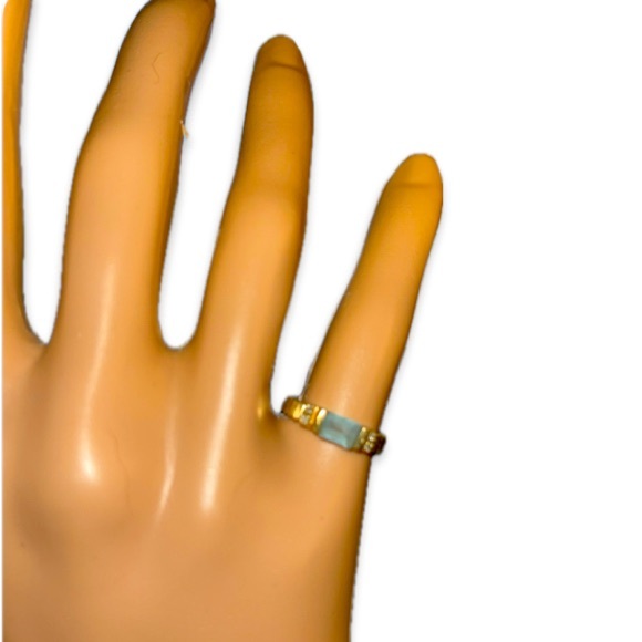 Vintage 10k gold 1 carat emerald cut natural aquamarine & diamond ring. sz. 7 - Picture 3 of 7